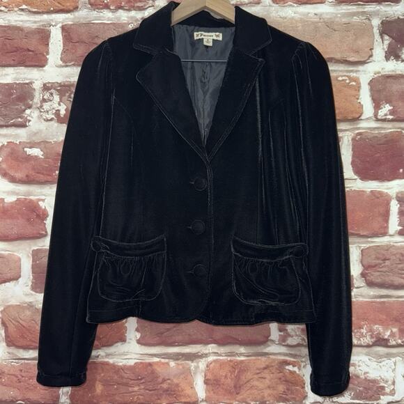 Vintage Y2K Forever 21 Blazer Women's M Black Velvet Velour Pouch Pocket Jacket - Picture 1 of 8